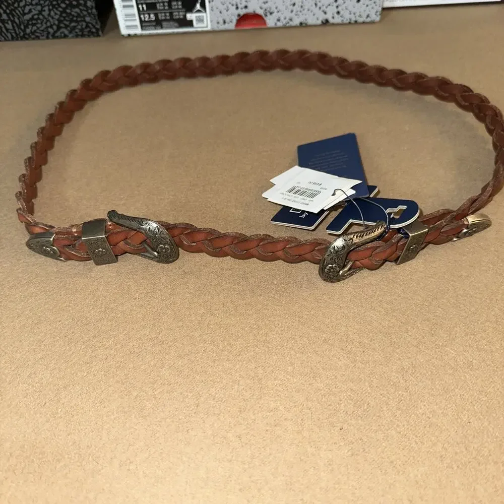 Polo Ralph Lauren women’s Medium braided Leather 20mm double-buckle belt Brown